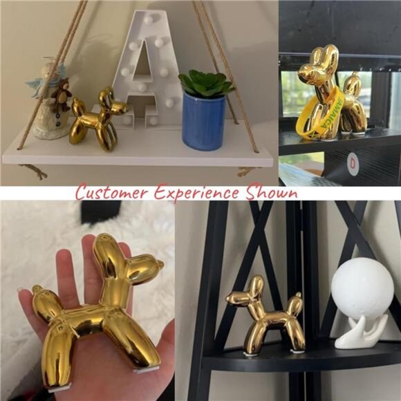 Gold Balloon Dog Statue Ceramic Figurine Small Desktop Home Decor Ornament Gift - Picture 5 of 7